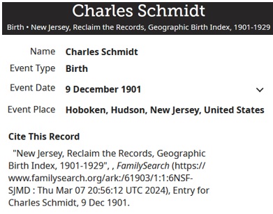 Charles Schmidt Birth