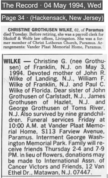 Christine Grothusen Wilke Obituary