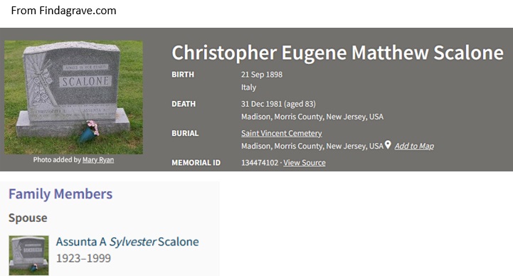 Christopher Scalone Cemetery Record