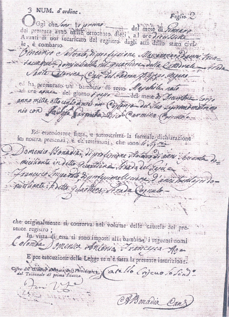 Colomba Salvato Birth Record