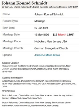 Johann Conrad Schmidt and Johanna Marie Krauss Marriage