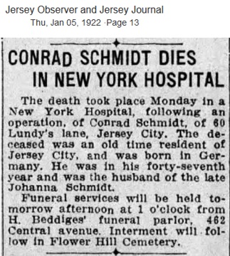 Johann Conrad Schmidt Obituary