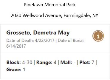 Demetra May Grossetto Cemetery Record