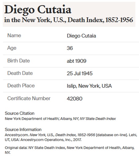 Diego Cutaia Death Index