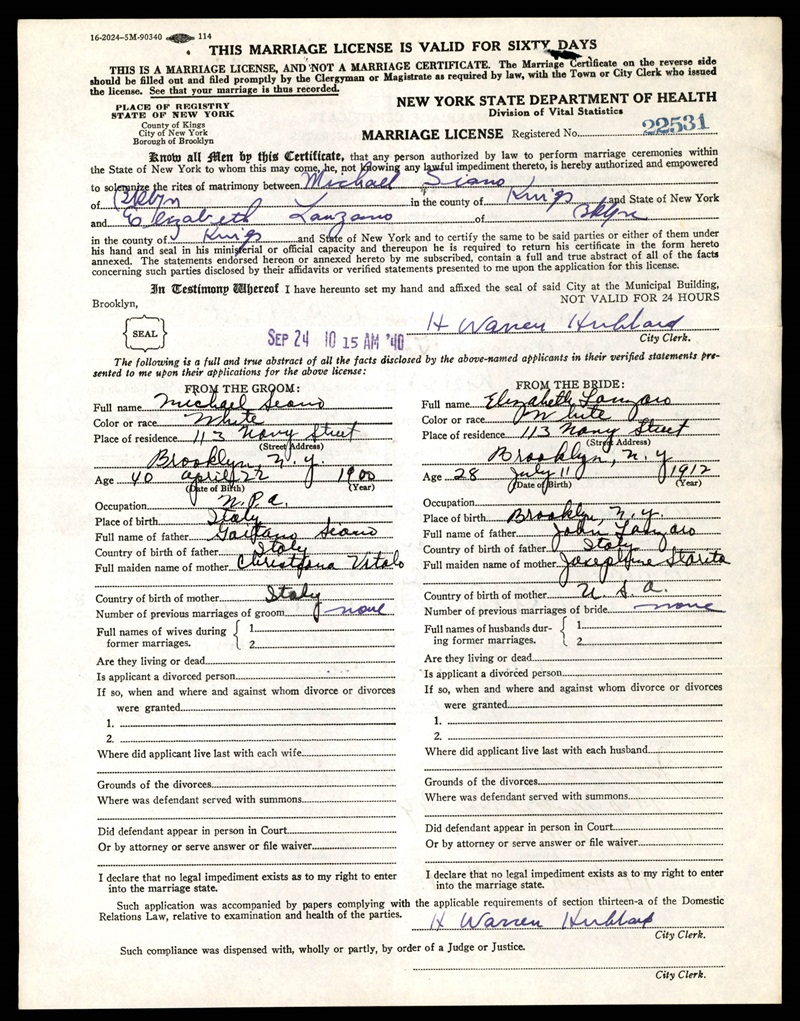 Elizabeth Florence Lanzaro Marriage Certificate