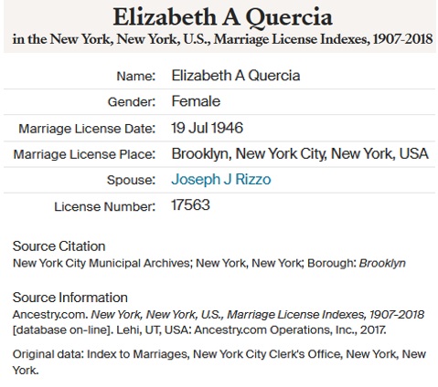 Joseph Rizzo and Elizabeth Quercia Marriage