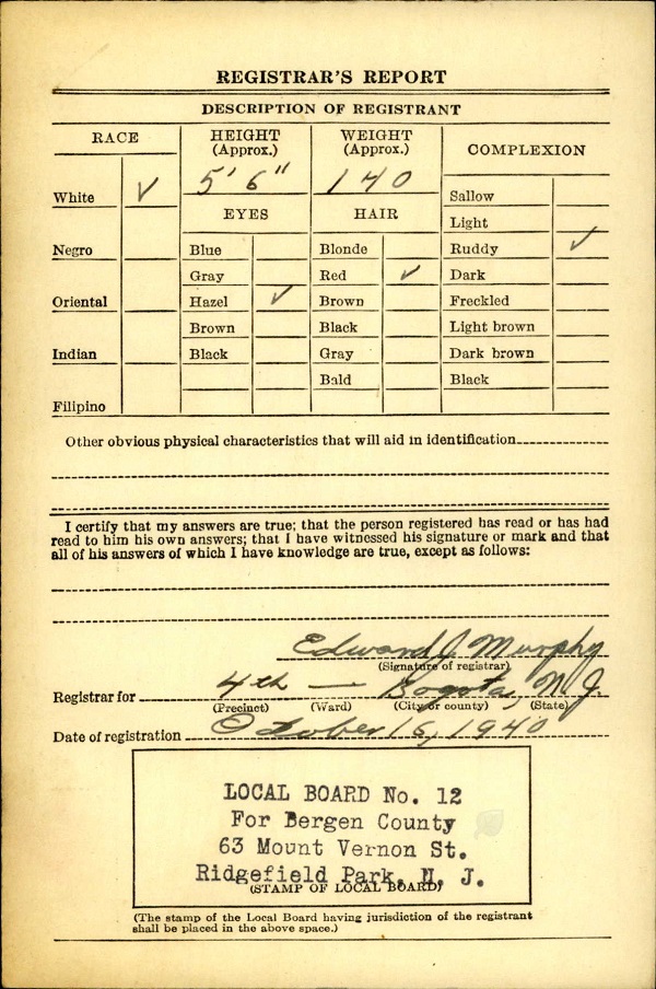 Elwood Johns World War II Draft Registration