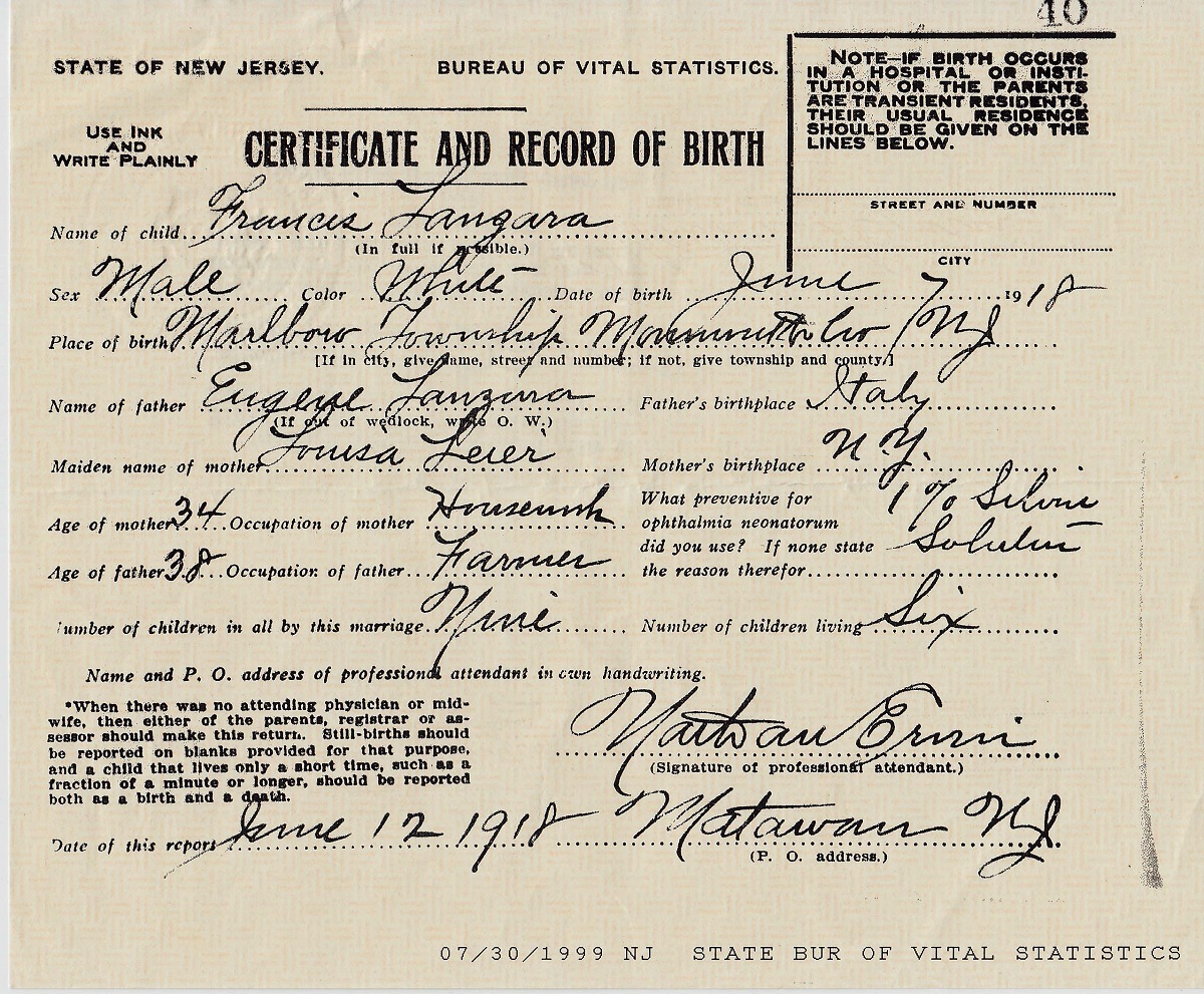 Salvatore Lanzaro Birth Certificate