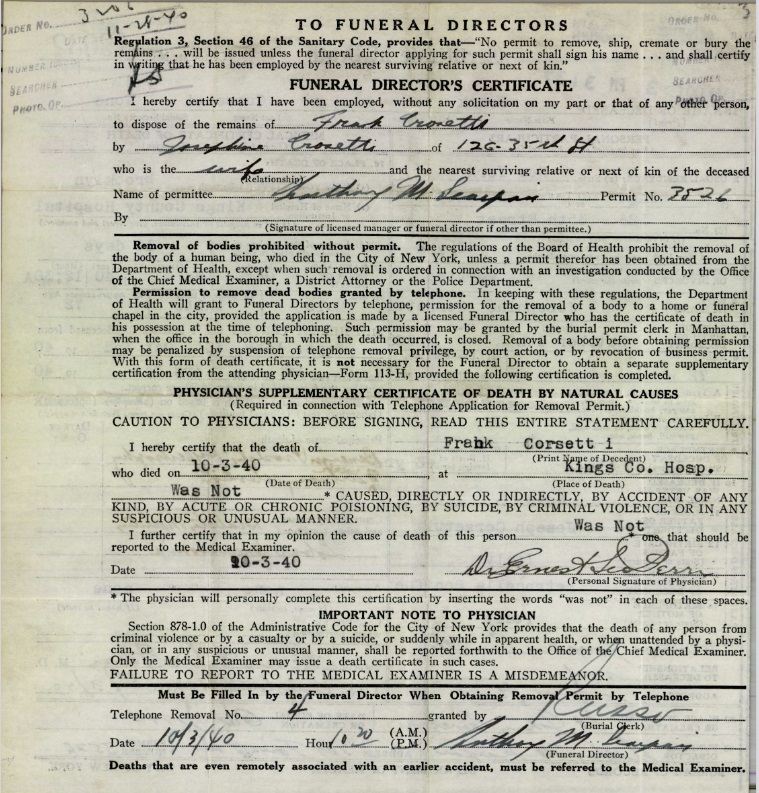 Frank Grosetto Death Certificate