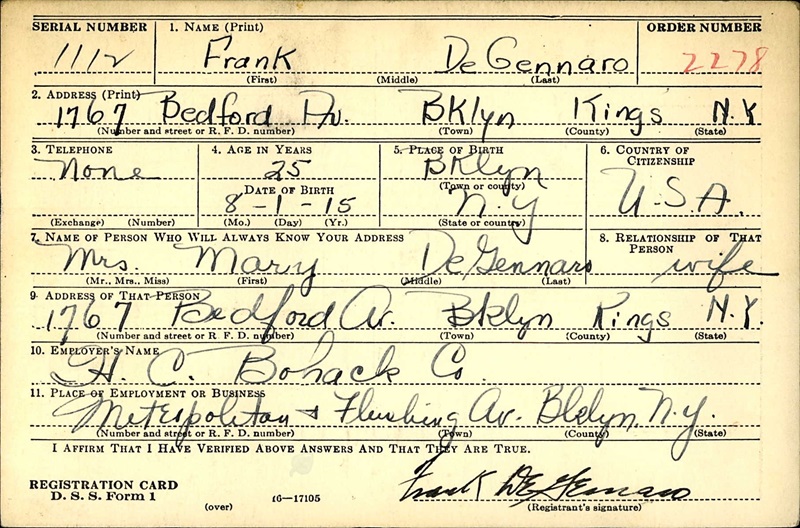 Frank DeGennaro World War II Draft Registration