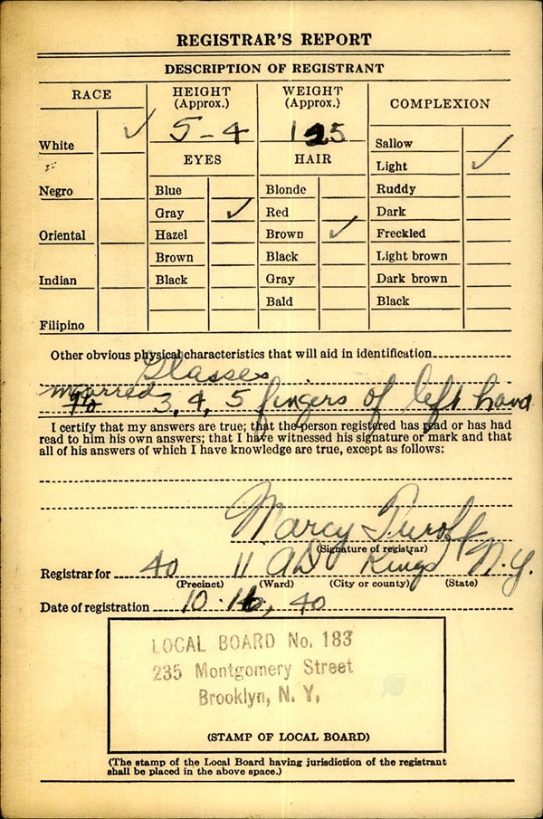 Frank DeGennaro World War II Draft Registration