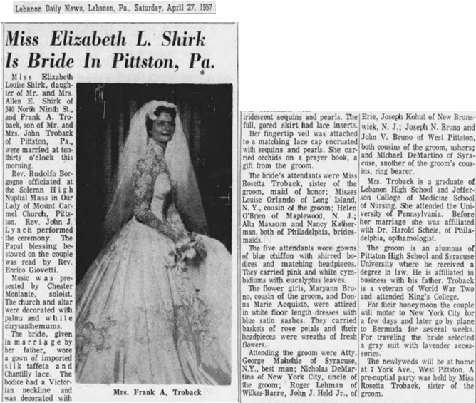 Frank Troback and Elizabeth Shirk Marriage