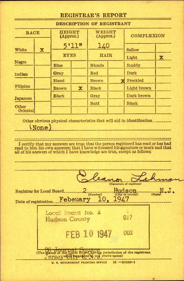 Frank Joseph Wilke World War II Draft Registration