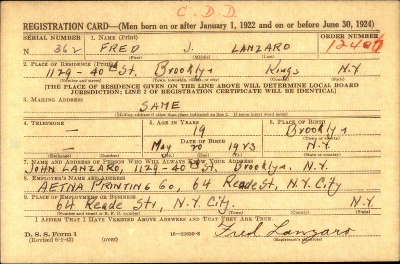 Fred J. Lanzaro Military Records