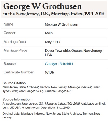 George Grothusen and Carolyn Fairchild Marriage Record