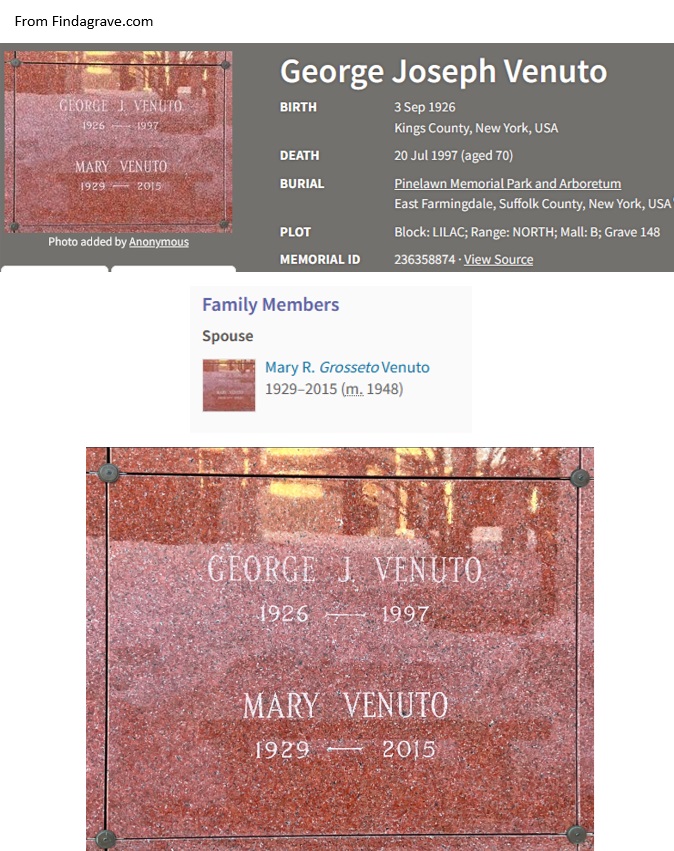 George Venuto Cemetery Record