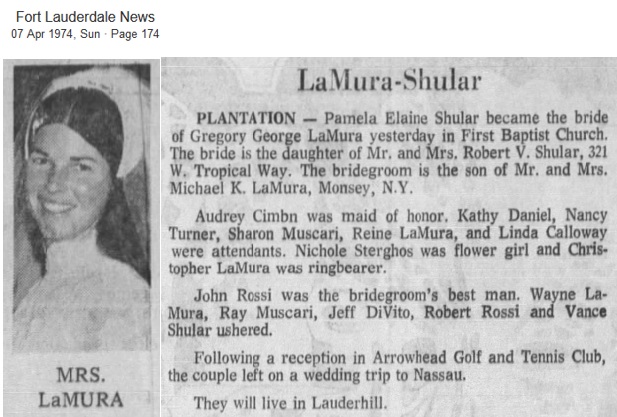 Gregory LaMura and Pamela Shular Marriage