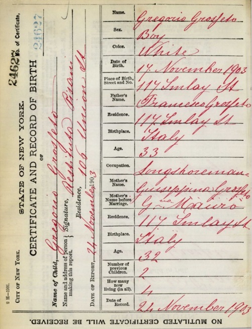 Gregorio Grosetto Birth Certificate