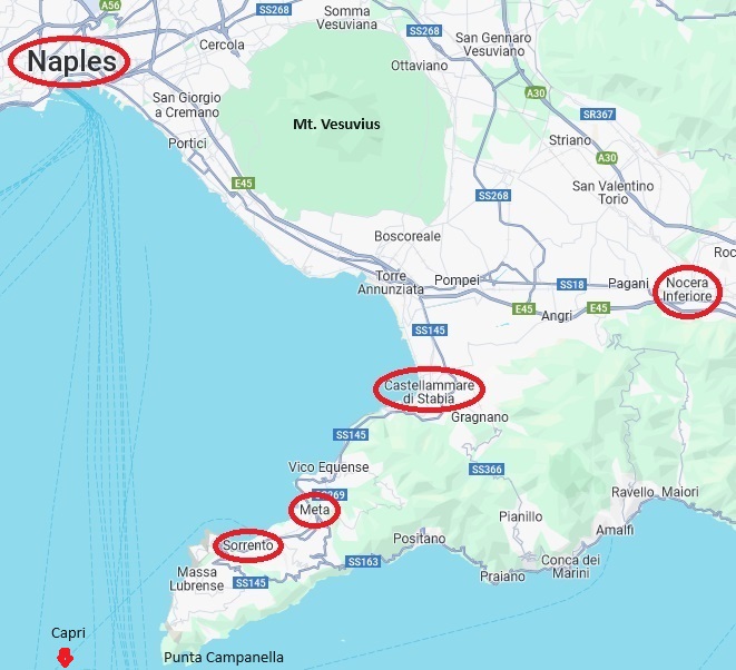 Naples to Sorrento Map