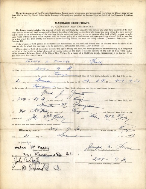 Frank Grosseto and Demetra Panagakos Marriage Record