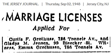 Curtis Grothusen and Gladys Jensen Marriage License