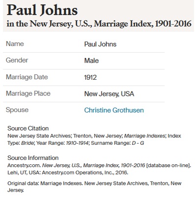 Christine Grothusen and Paul Johns Marriage Record