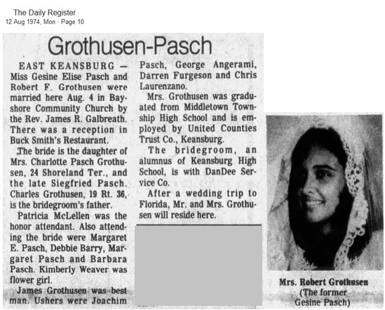 Robert Grothusen marriage to Gesine Pasch 1974