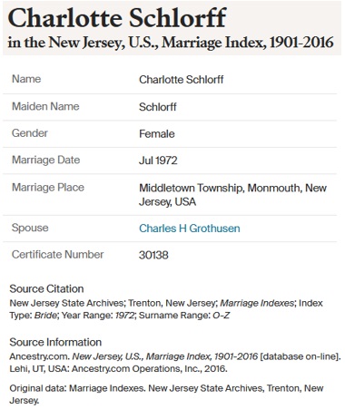 Charles Grothusen and Charlotte Schlorff Marriage Record