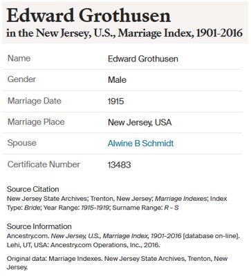 Edward Grothusen and Albina Schmidt Marriage Record