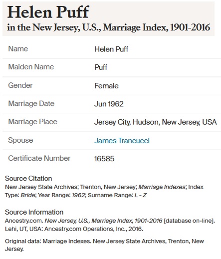 Helen Puff and James Trancucci Marriage