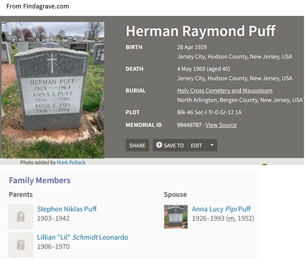 Herman Puff Cemetery Record