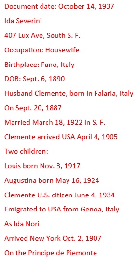 Ida Nori Severini Naturalization Record