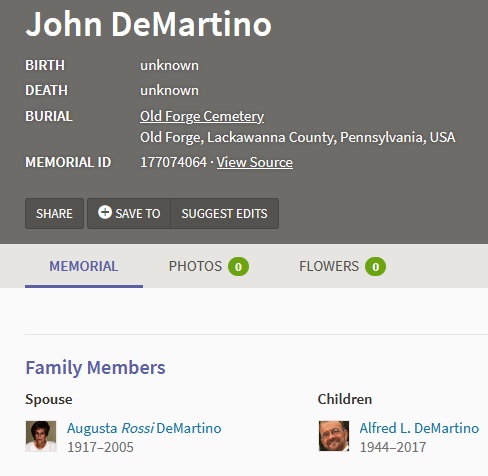 John DeMartino Cemetery Record