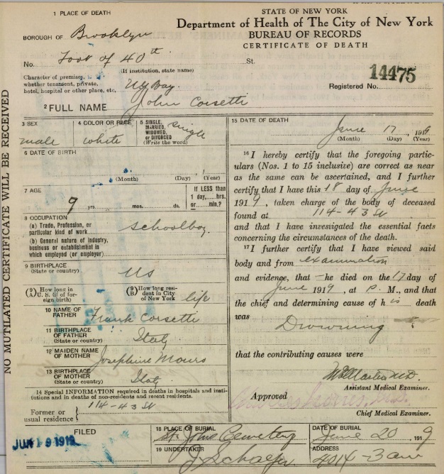 John Grosseto Death Certificate