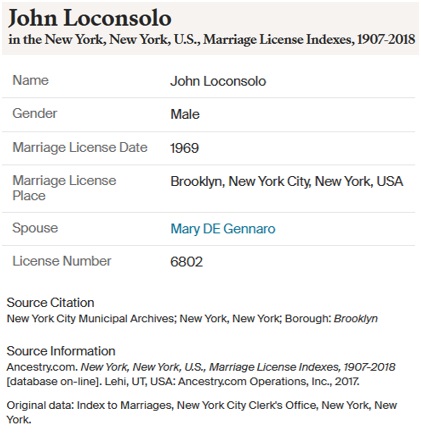 Mary Jane DeGennaro and John Loconsolo Marriage