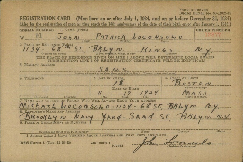 John Loconsolo WW2 Draft Registration