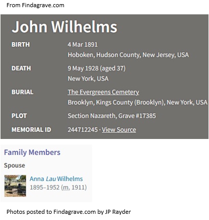 John Wilhelms Cemetery Record