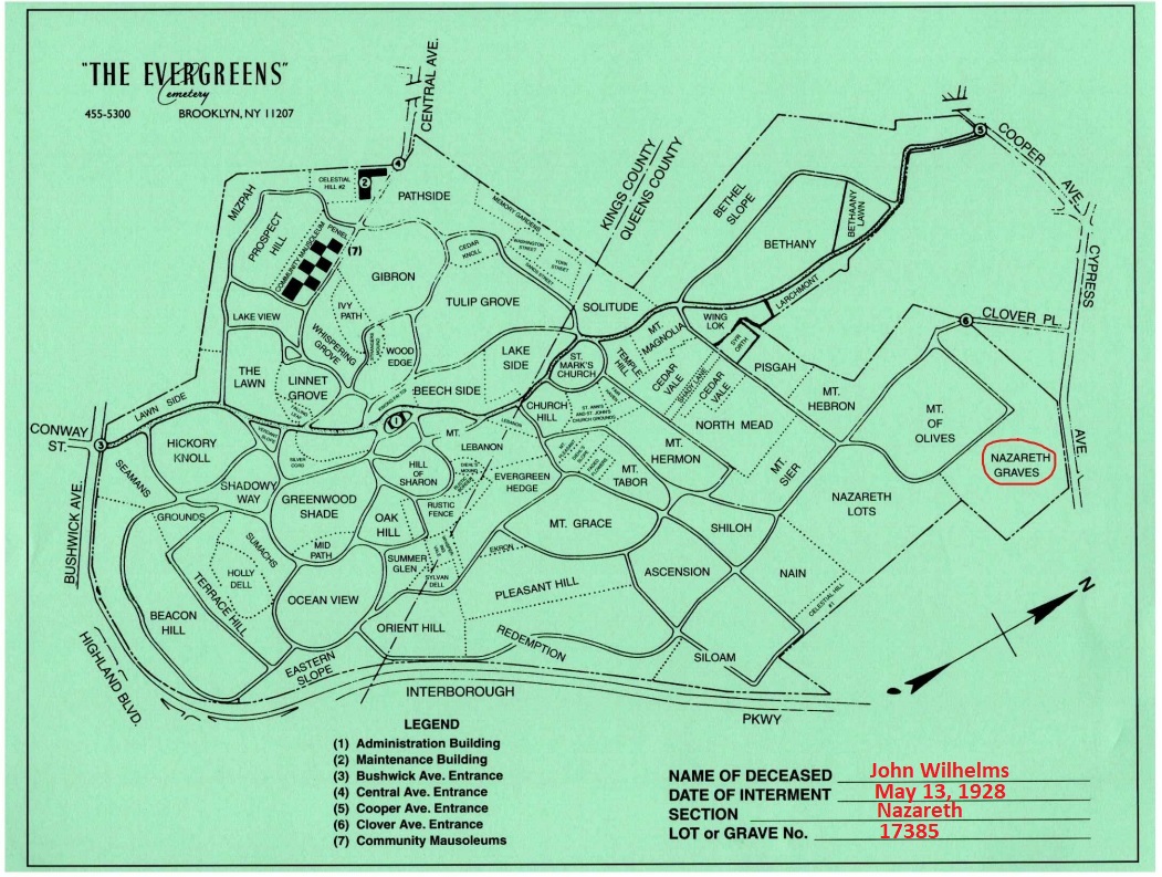 John Wilhelms Cemetery Record