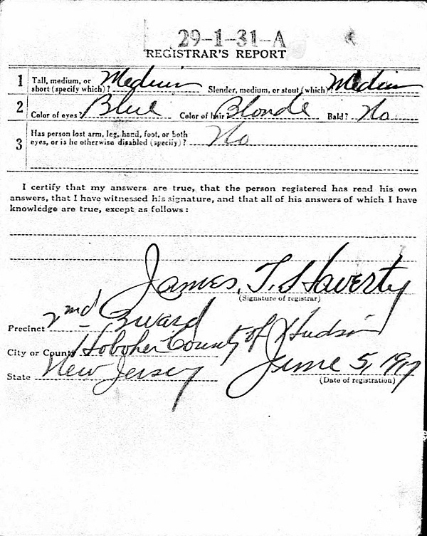 John Wilhelms WW1 Draft Registration