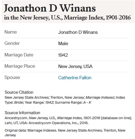 Jonathan Dayton Winans and Catherine Tierney Fallon Marriage Record