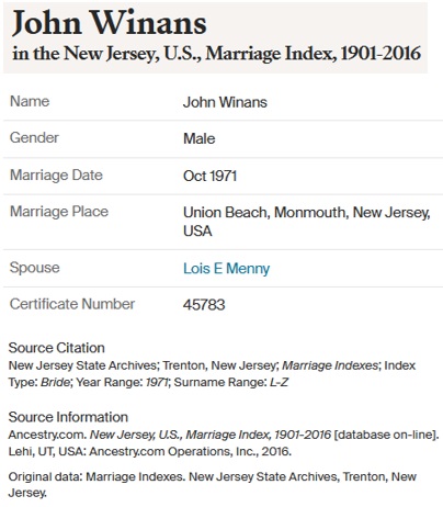 Jonathan Dayton Winans and Lois Menny Mack Marriage Record