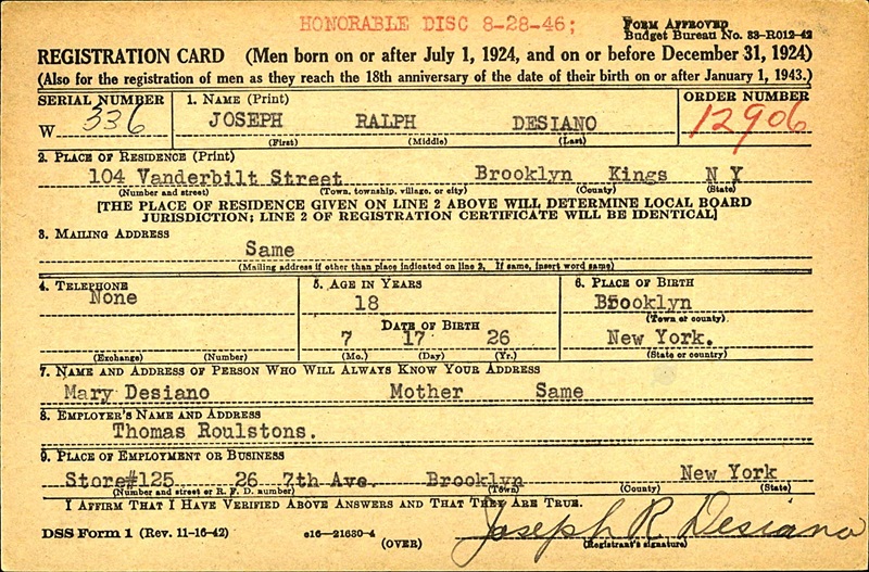 Joseph Desiano Military Record