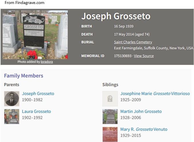 Joseph P. Grosseto Cemetery Record