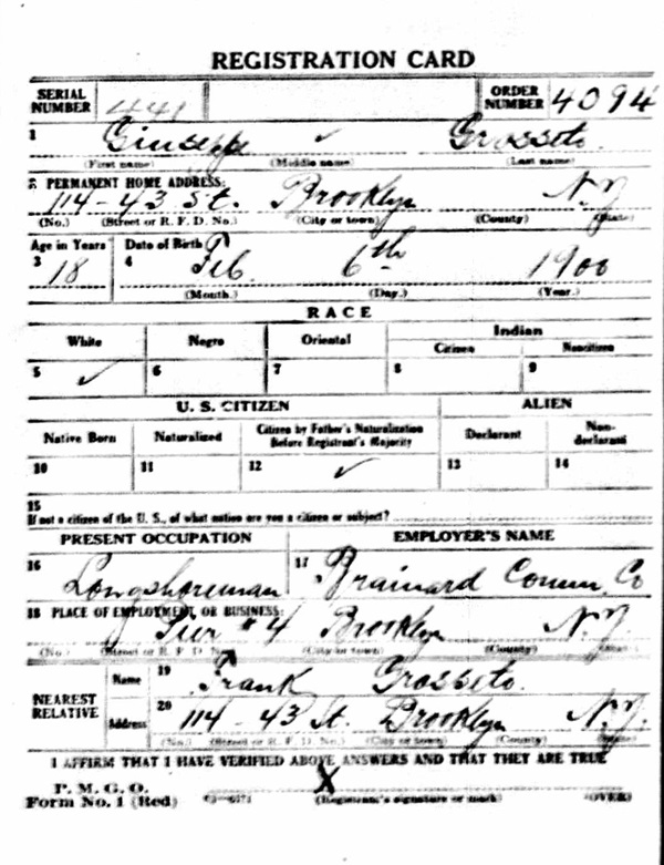 Joseph Grosetto WW1 Draft Registration