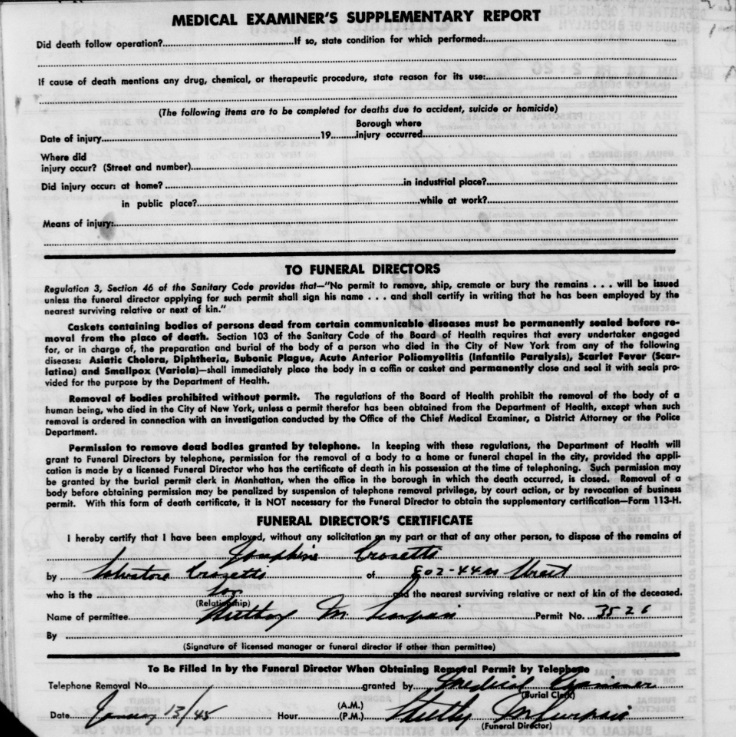 Josephine Mauro Grosetto Death Certificate