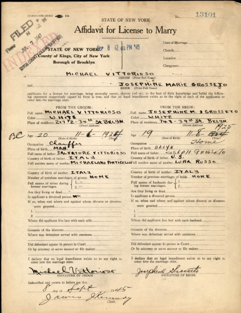 Josephine Grosseto and Michael Vittorioso Marriage Record