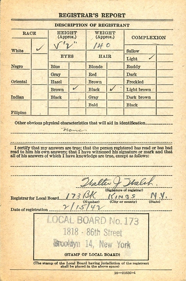 Joseph John Rizzo WW2 Draft Registration