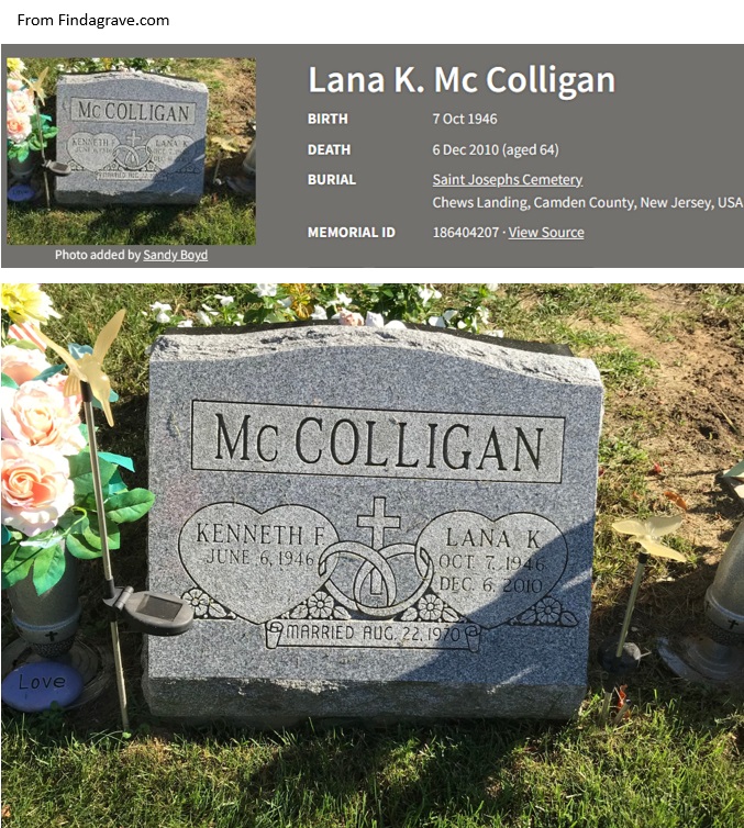 Lana Gould McColligan Cemetery Record