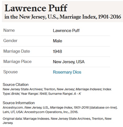 Larry Puff and Rosemary Dios Marriage Record