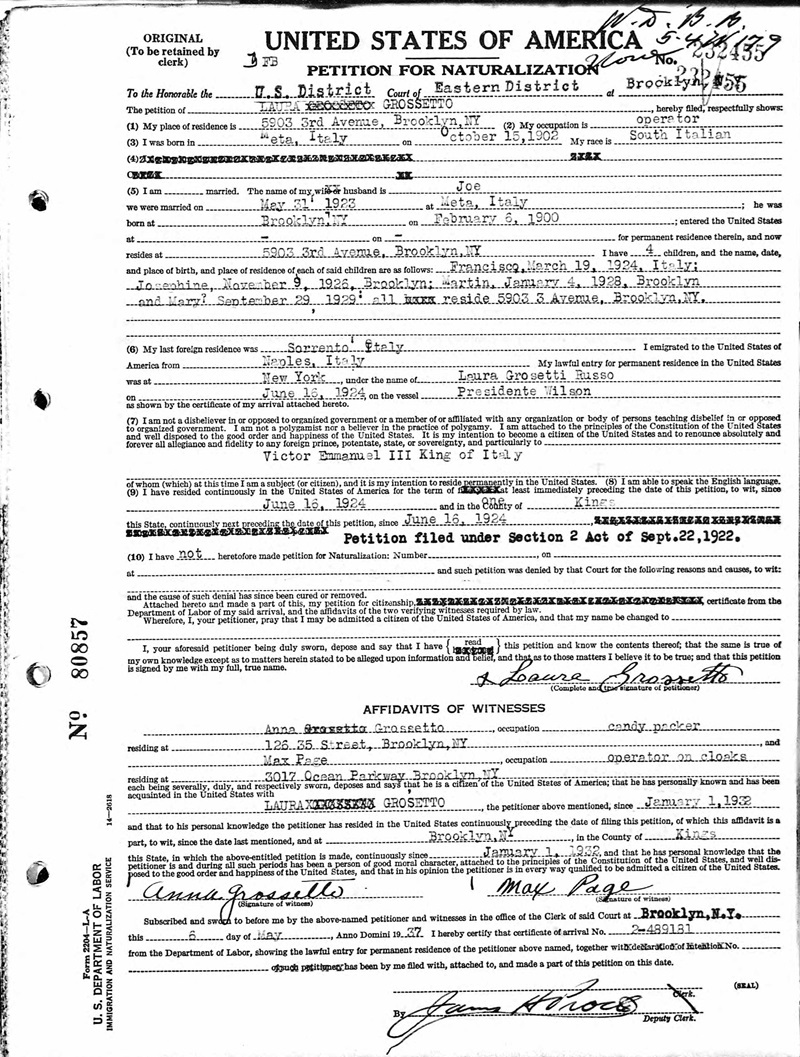 Laura Russo Grosetto Naturalization Record